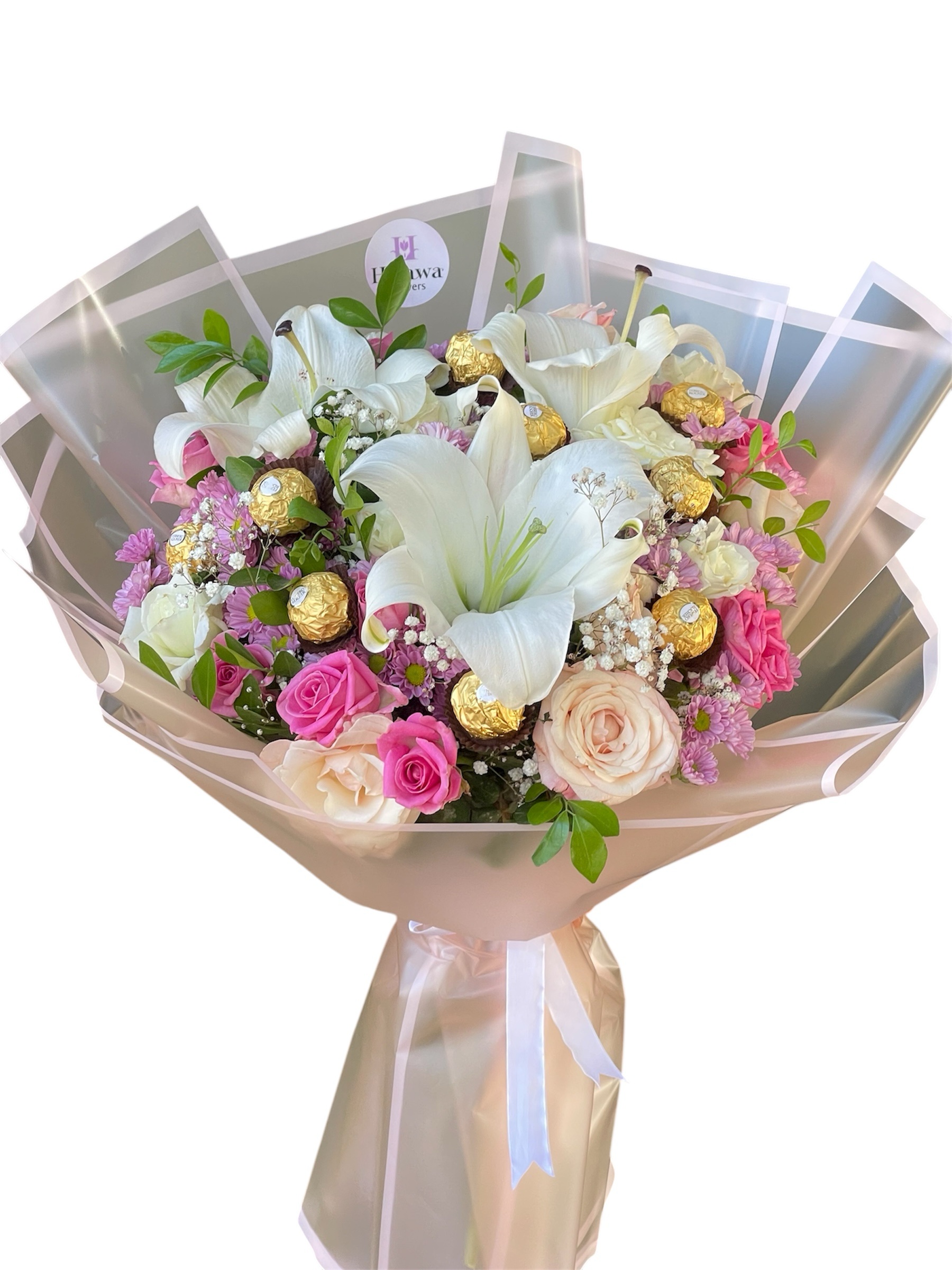 Bouquet rose with chocolate